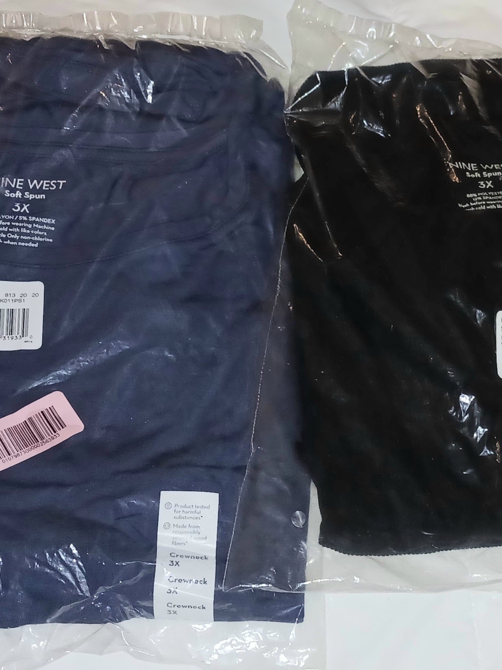 2 WOMEN'S Nine West 3X Crewneck Tops - Navy and Black